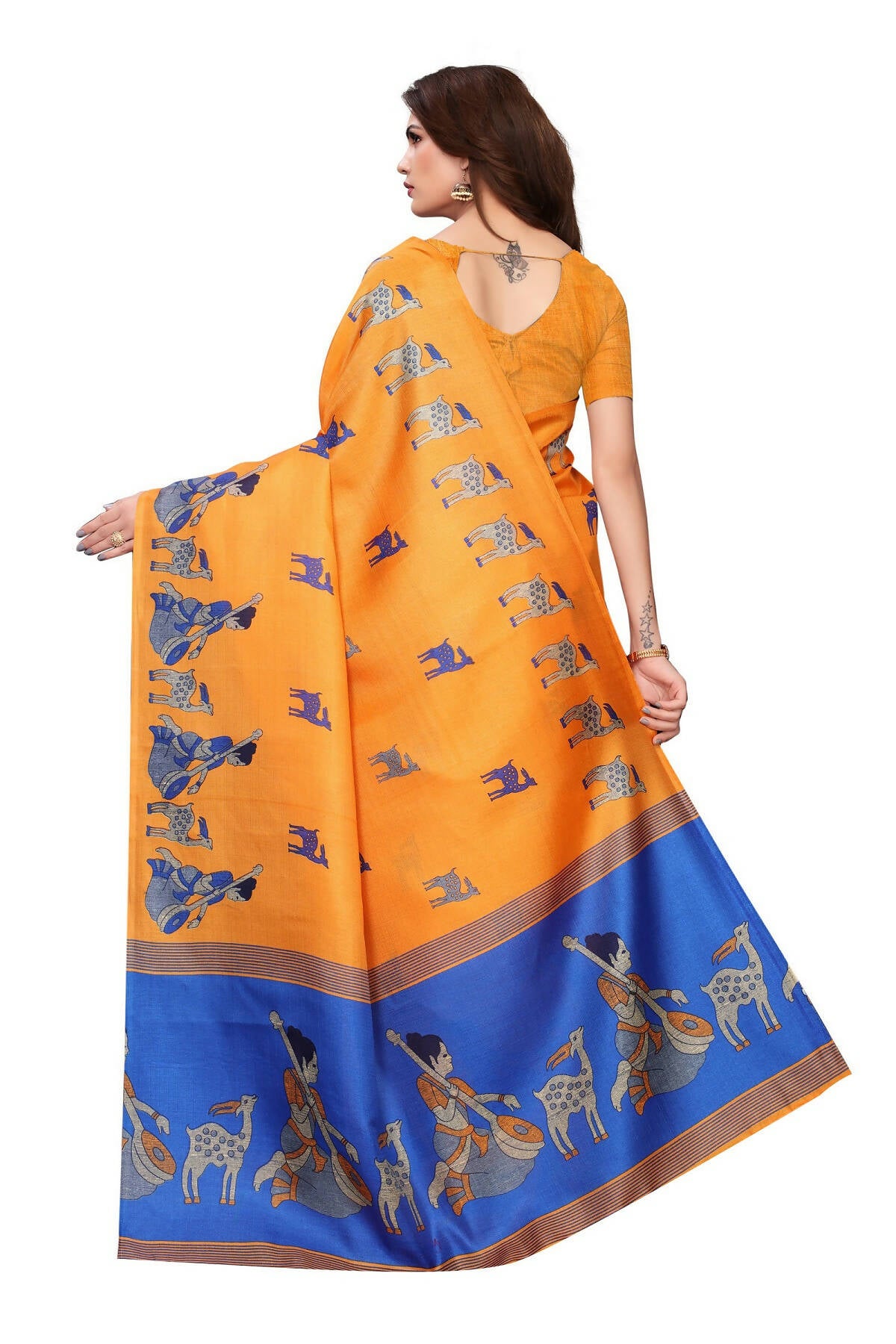 Vamika Orange Kalamkari With Jhalar Khadi Silk Saree - Distacart