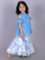 Thumbnail for Lil Drama Ethnic Girls Blue Cotton Kurta with Sharara Set - Distacart