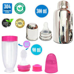 Thumbnail for Goodmunchkins Stainless Steel Feeding Bottle 304 Grade Jointless & Spoon Food Feeder for Baby Nipple Feeder 300 ml Combo Pack-Pink - Distacart