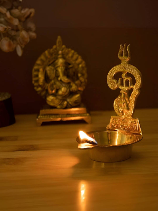 Spillbox Gold-Toned Brass Om Sakthi Diya Pooja Essential - Distacart