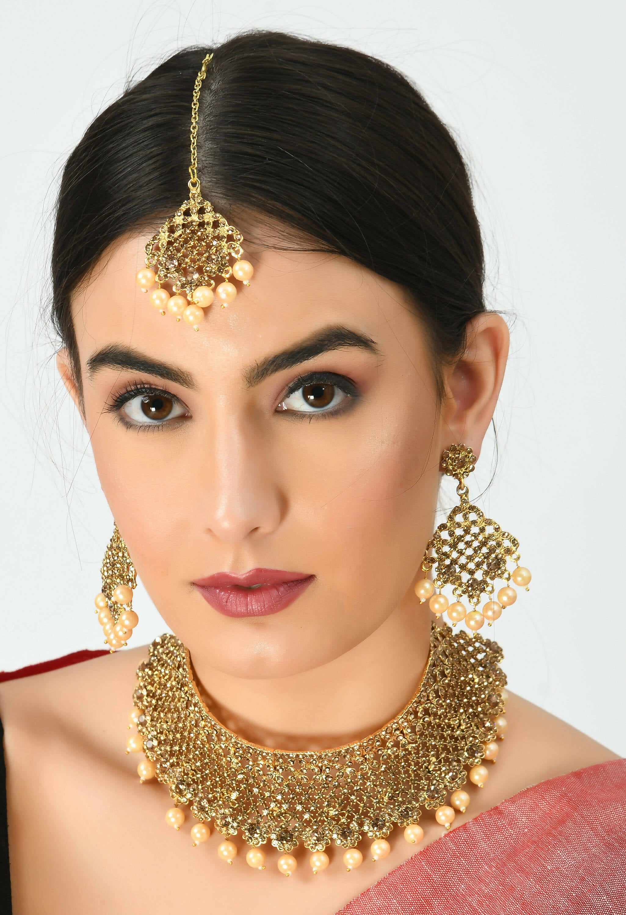 Mominos Fashion Johar Kamal Traditional Rajwadi Design Heavy Golden Color Necklace Set - Distacart