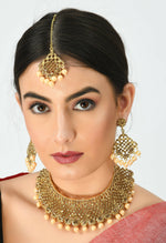 Thumbnail for Mominos Fashion Johar Kamal Traditional Rajwadi Design Heavy Golden Color Necklace Set - Distacart