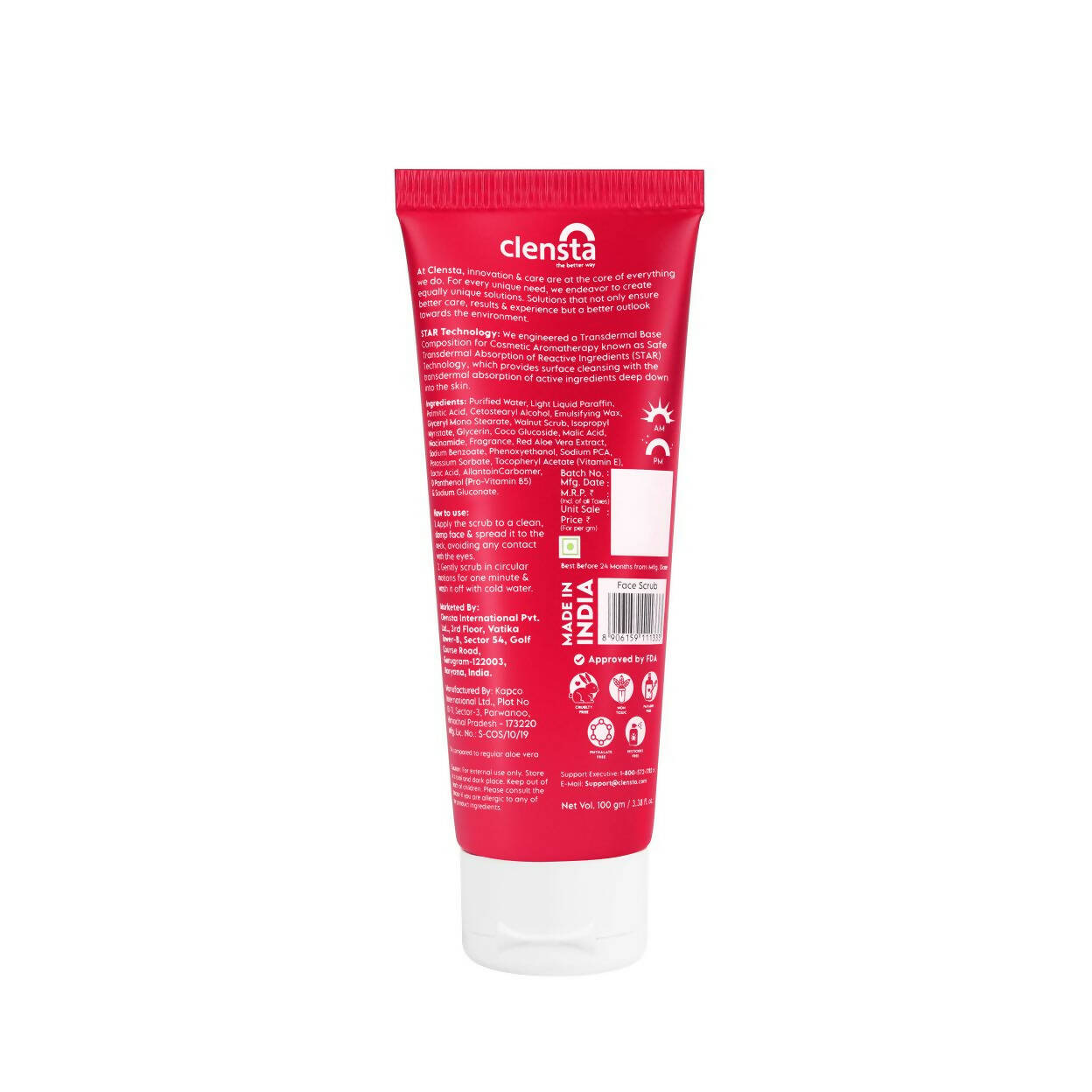 Clensta Red Aloe Vera Skin Glow Face Scrub - Distacart