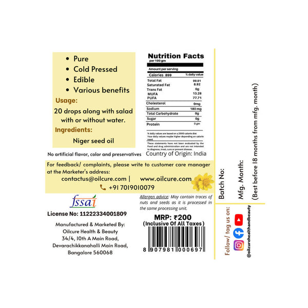 Oilcure Niger Seed Oil - Distacart
