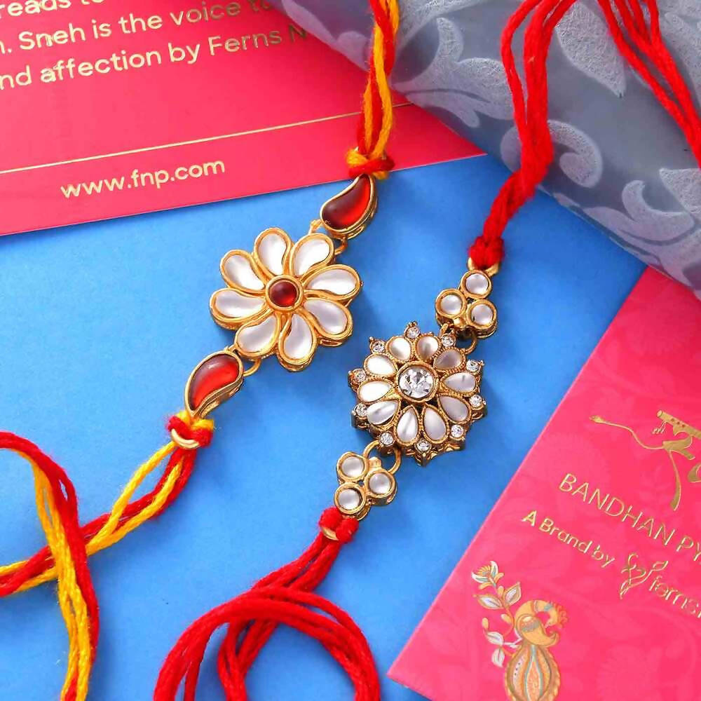2 Kundan Flower Rakhis