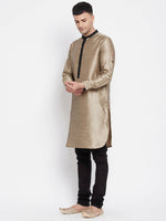 Thumbnail for Even Apparels Beige Art Silk Men's Kurta With Contrast Collar And Placket - Distacart