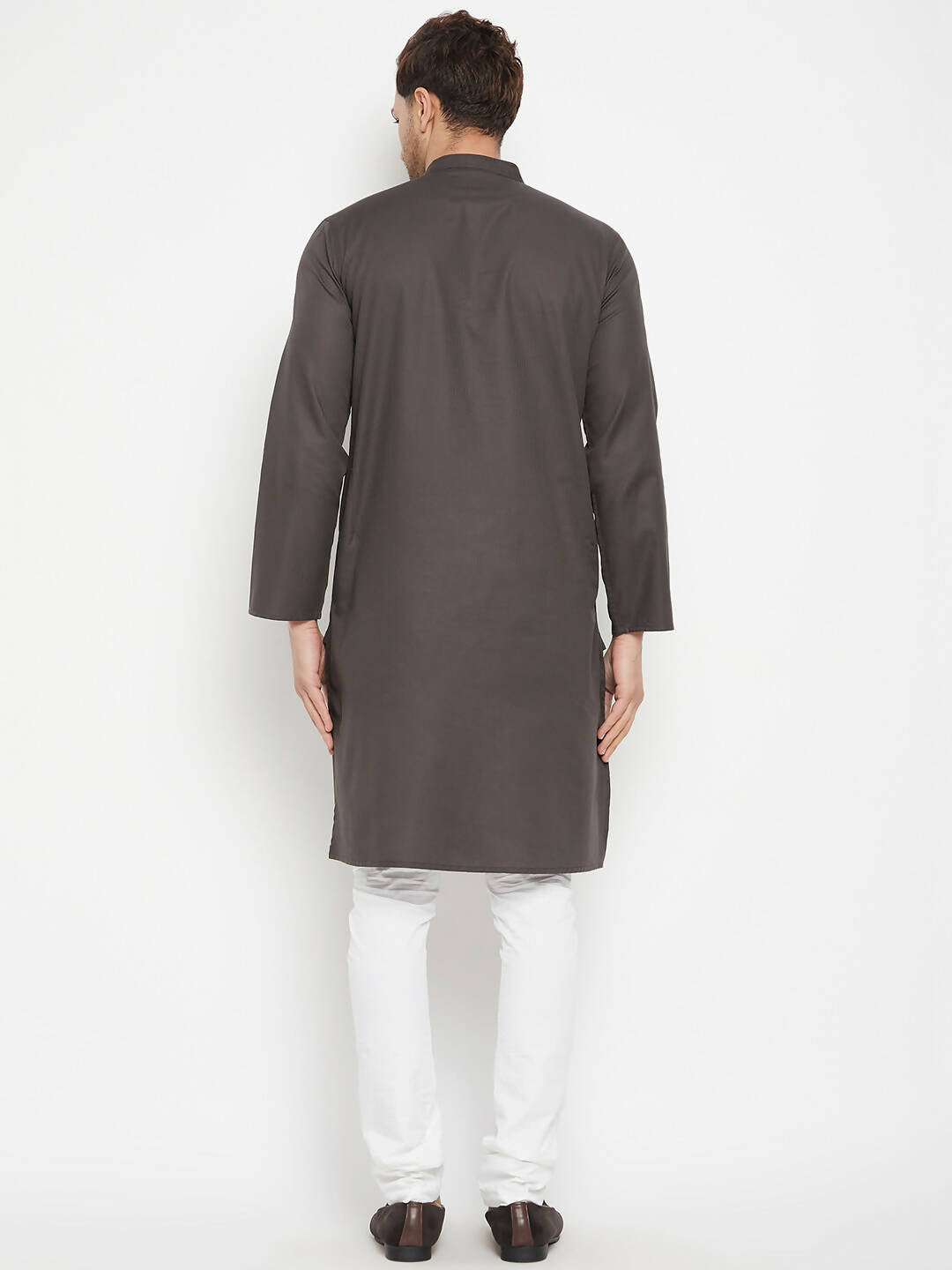 Even Apparels Brown Pure Cotton Long Men's Kurta With Band Collar - Distacart