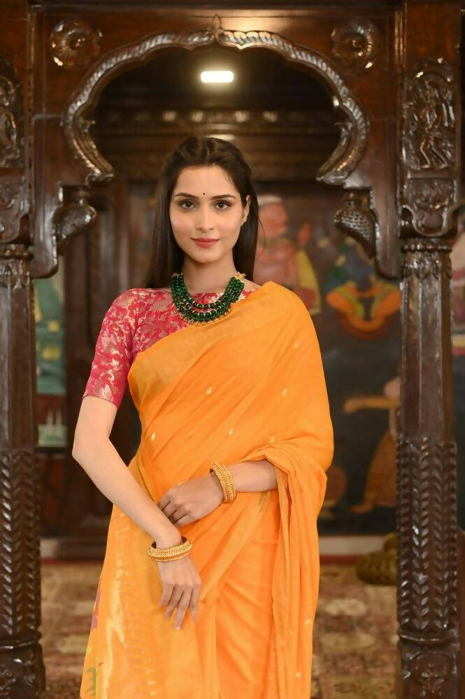 Very Much Indian Handloom Pure Cotton Paithani-Turmeric Yellow - Distacart