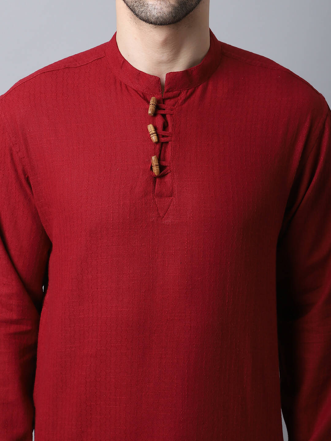 Even Apparels Maroon Pure Cotton Men's Kurta With Band Collar - Distacart