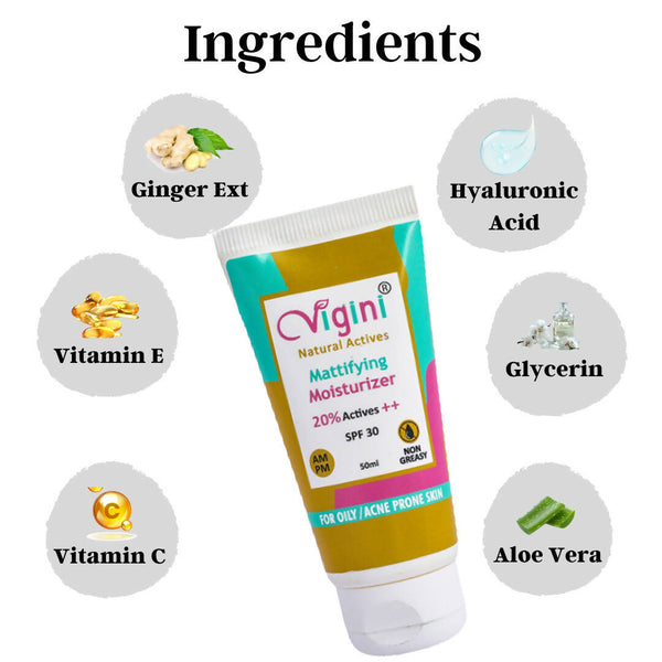 Vigini Natural Actives Mattifying Moisturizer SPF 30 for Men Women - Distacart