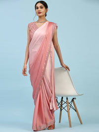 Thumbnail for Peach Ombre Satin Georgette Plain Ready to wear Saree with stitched Blouse - Vrinda - Distacart