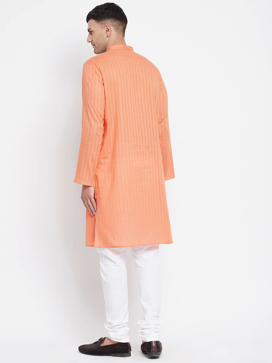 Even Apparels Orange Color Pure Cotton Men's Kurta With Band Collar - Distacart
