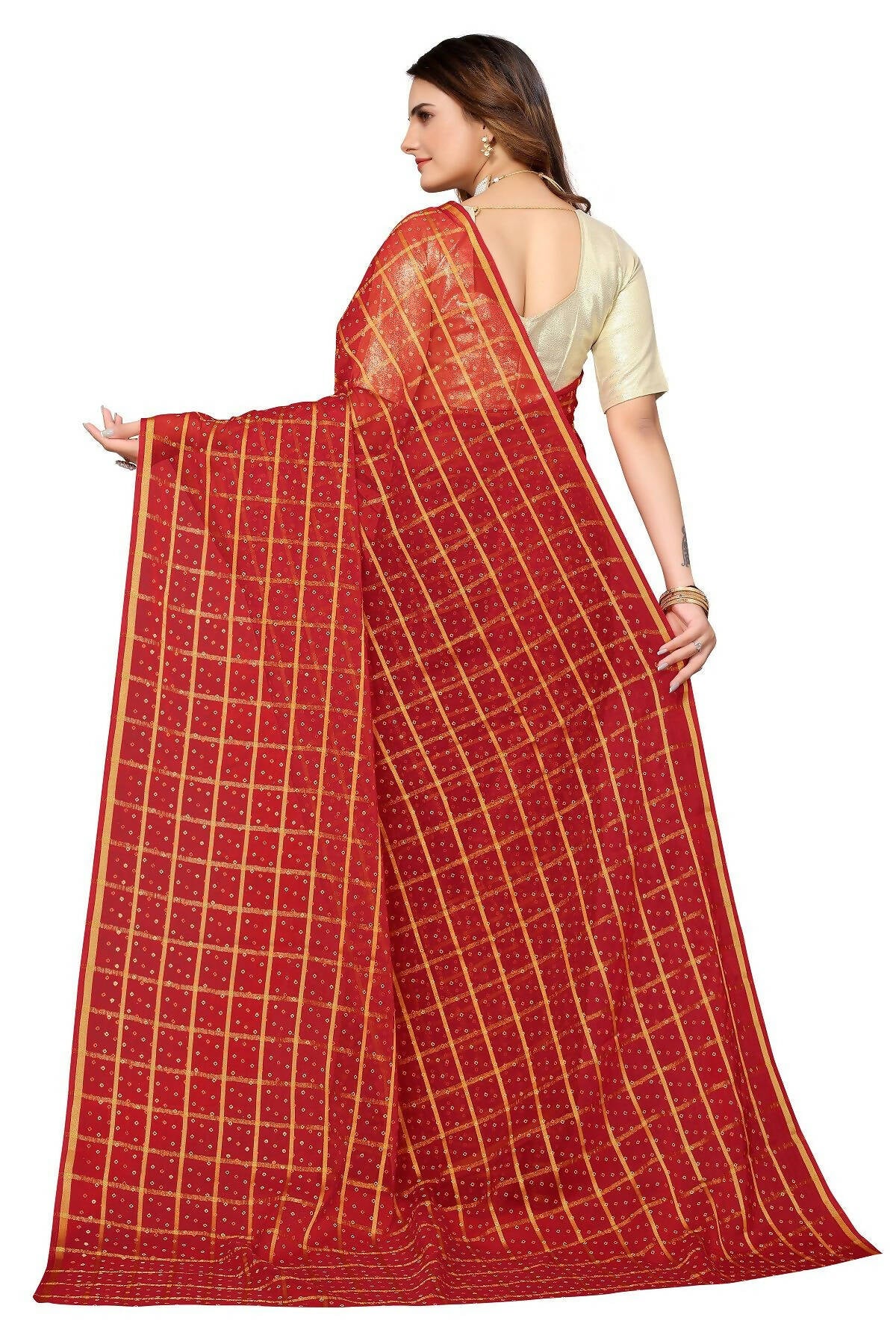 Vamika Red Jari Work Chiffon Saree (GARVITA RED) - Distacart