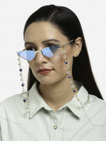 Thumbnail for Unisex Gold-Toned Blue Evil Eye Beaded Mask Chain - Ruby Raang - Distacart