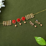 Thumbnail for Mominos Fashion Johar Kamal Gold-Plated Brass Finish Stone/Pearls Choker For Women (Golden) - Distacart