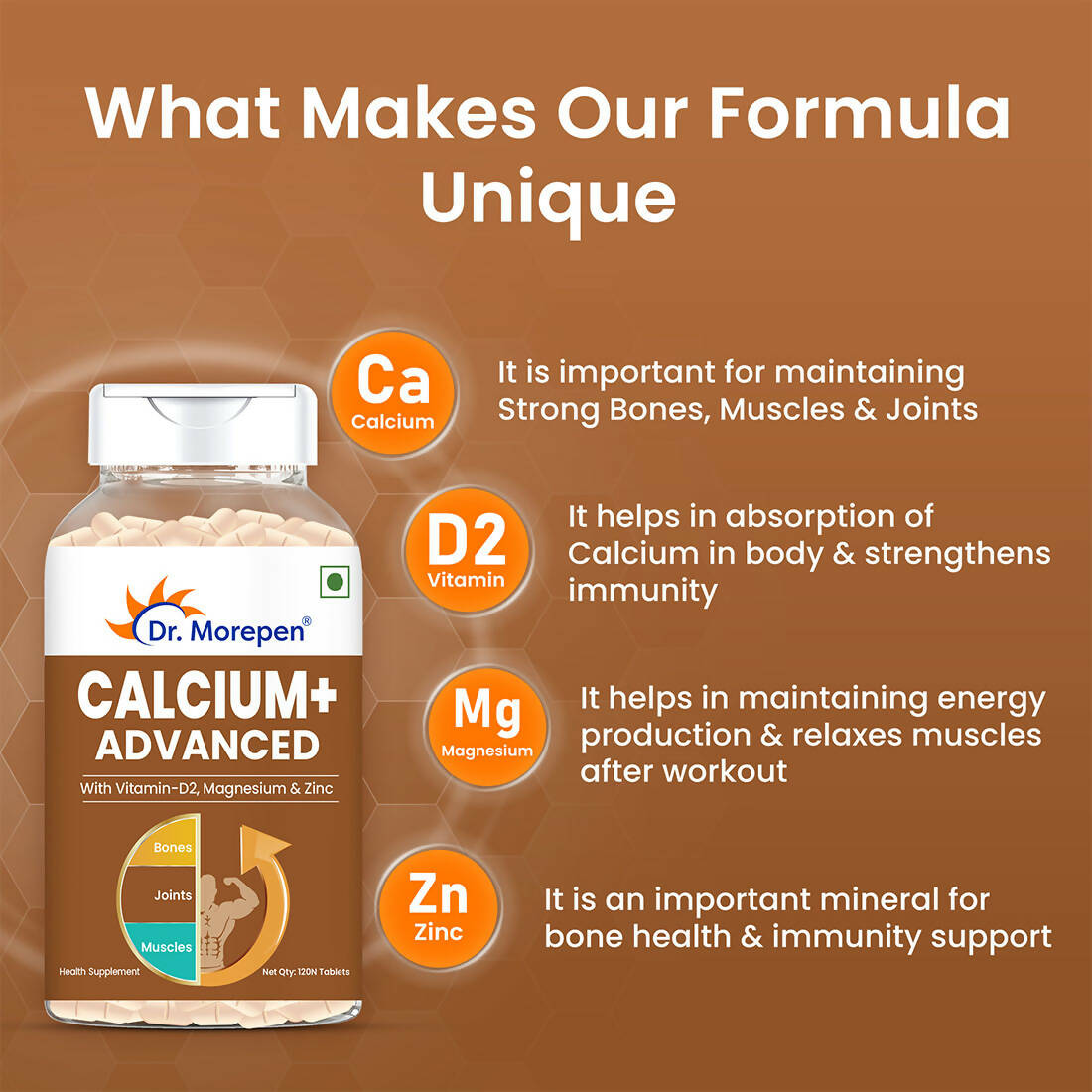Dr. Morepen Calcium+ Advanced Tablets with Vitamin - D2, Magnesium & Zinc - Distacart