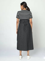 Thumbnail for Manet Half Sleeves Maternity Dress White Striped With Concealed Zipper Nursing Access - Black - Distacart