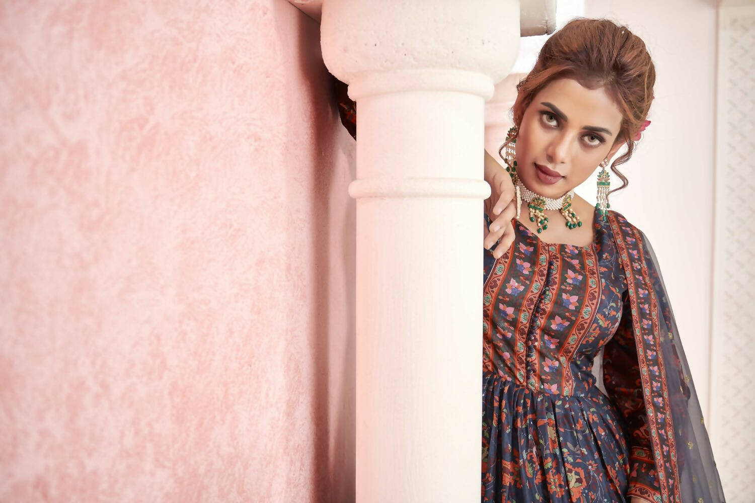 Everywhere Designer Navy Blue Dola Silk Gown With Dupatta - Anbazaar - Distacart