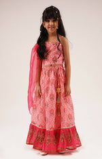 Thumbnail for Lil Drama Raangoli Girls Pink Embroidered Lehanga Choli Set - Distacart