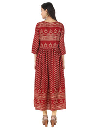 Thumbnail for NOZ2TOZ Women's Bandhani Print & Hand Work Anarkali Rayon Maroon Kurti - Distacart