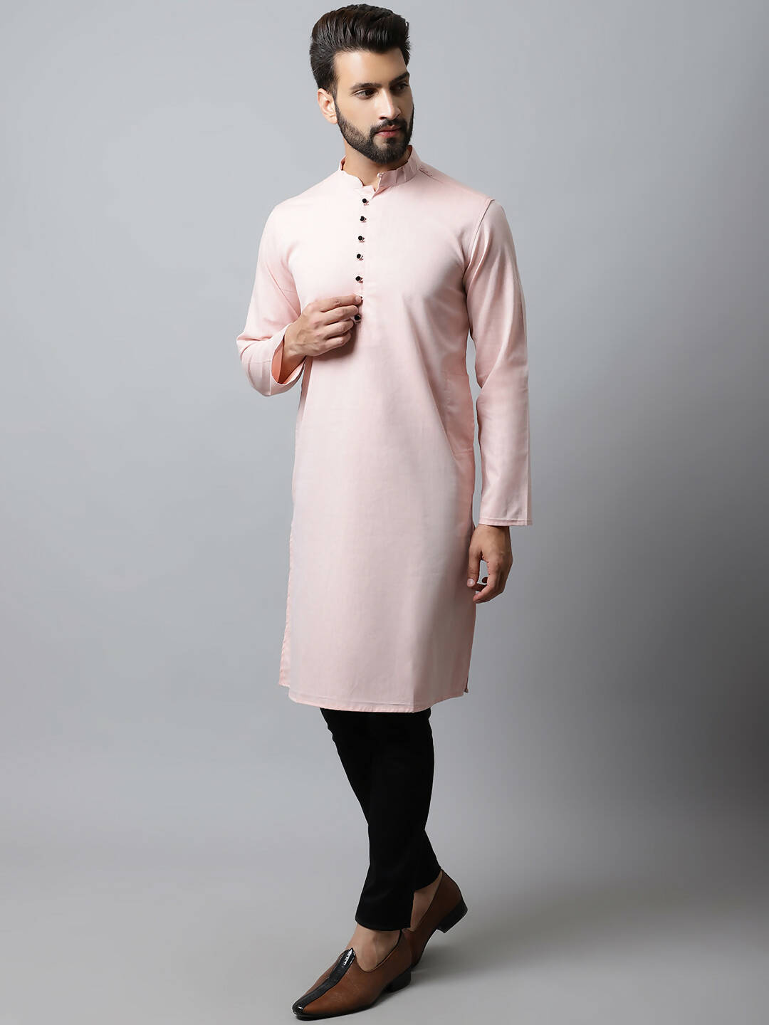 Even Apparels Pink Color Linen Pure Cotton Men's Kurta With Side Placket (SLD070) - Distacart