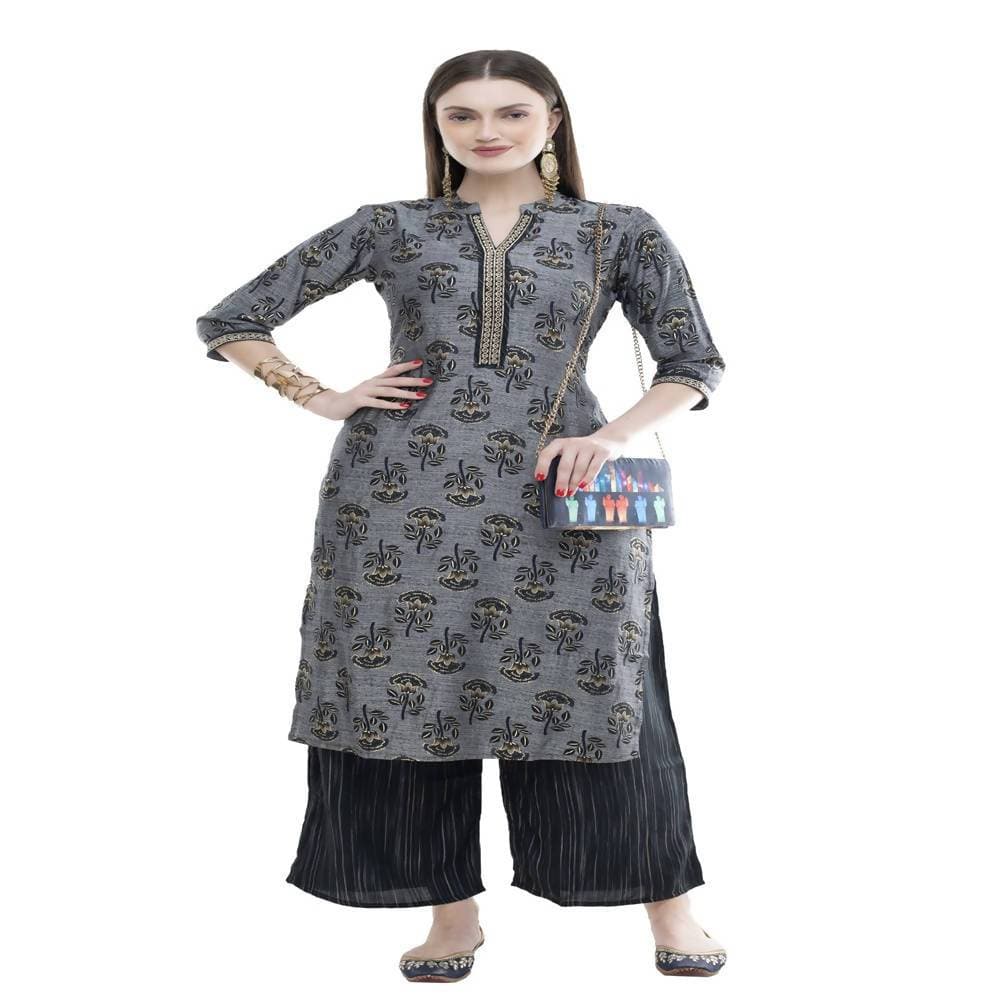 Lagi Women's Black Rayon Straight Printed Kurta & Palazzo (MRP102)
