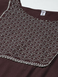 Thumbnail for Yufta Women Brown Yoke Design Regular Sequinned Kurta with Palazzo & With Dupatta