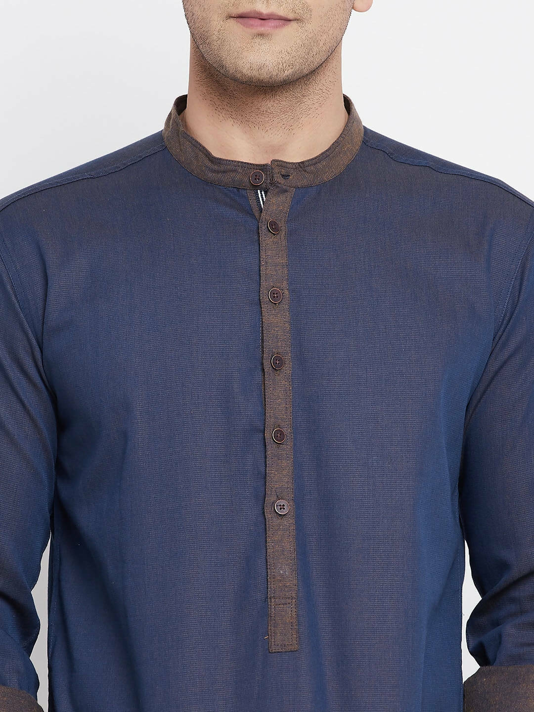 Even Apparels Pure Cotton Blue Men's Kurta With Band Collar - Distacart