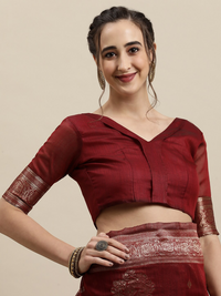Thumbnail for Saree Mall Maroon & Gold-Toned Ethnic Motifs Zari Silk Blend Banarasi Sarees - Distacart