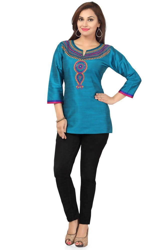 Snehal Creations The New Age Ethnicity Turquoise Blue Women Short Kurta