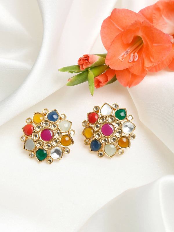 Multicoloured Contemporary Studs Earrings - Ruby Raang - Distacart