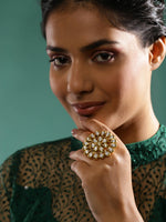 Thumbnail for Gold-Plated White Kundan-Studded Adjustable Finger Ring - Ruby Raang - Distacart