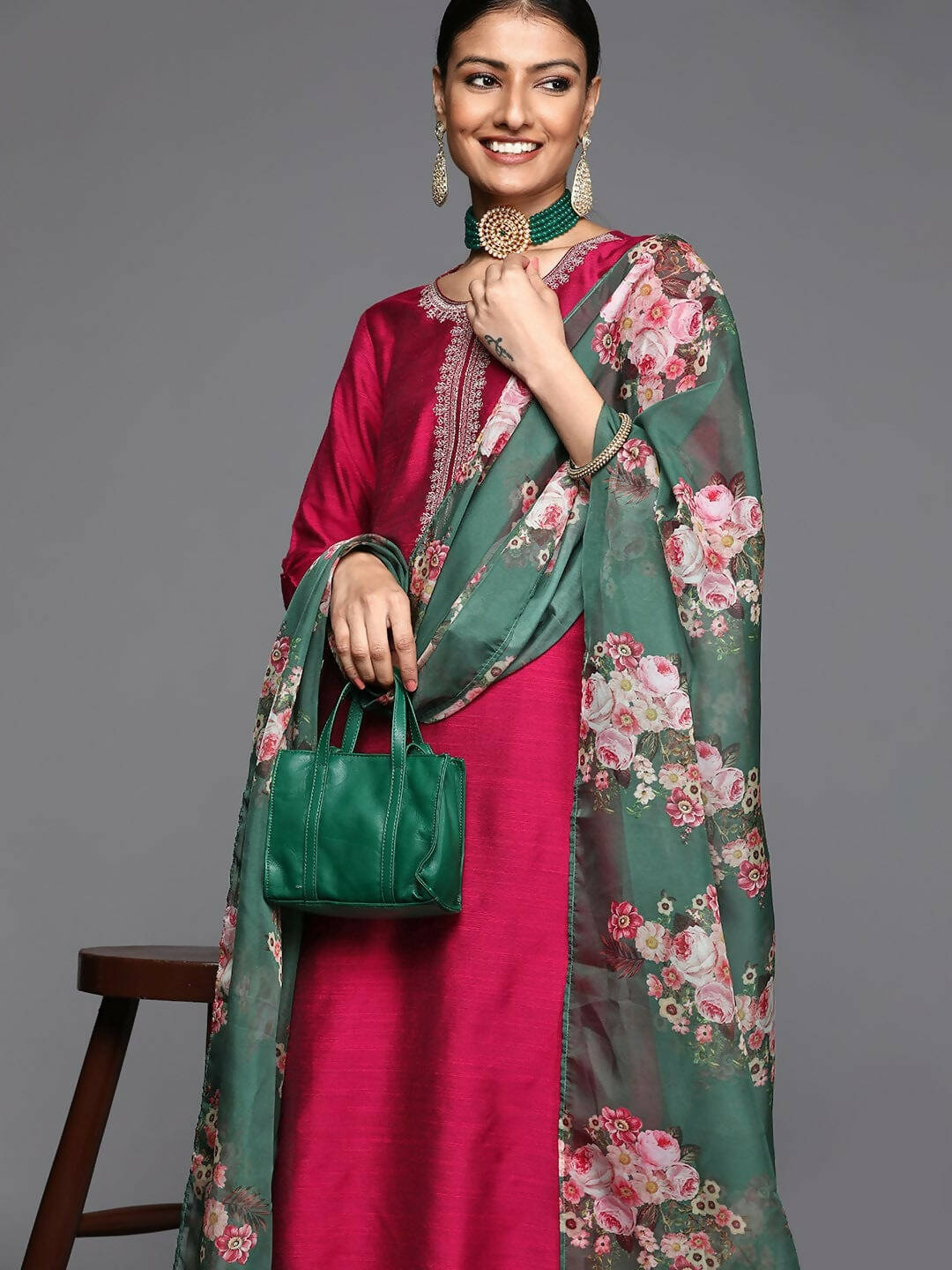 Varanga Women Maroon Ethnic Motifs Embroidered Kurta With Trousers & Dupatta - Distacart