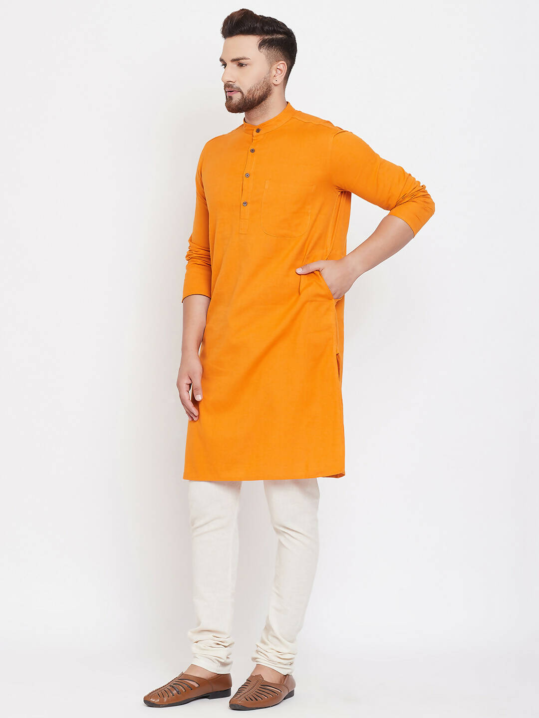 Even Apparels Pure Cotton Men's Kurta With Band Collar in Yellow Color - Distacart