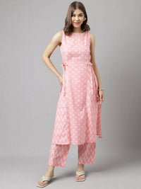 Thumbnail for FIORRA Women's Baby Pink Cotton A-Line Kurta Set - Distacart