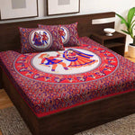Thumbnail for Vamika Printed Cotton Daandiya Red Bedsheet With Pillow Covers
