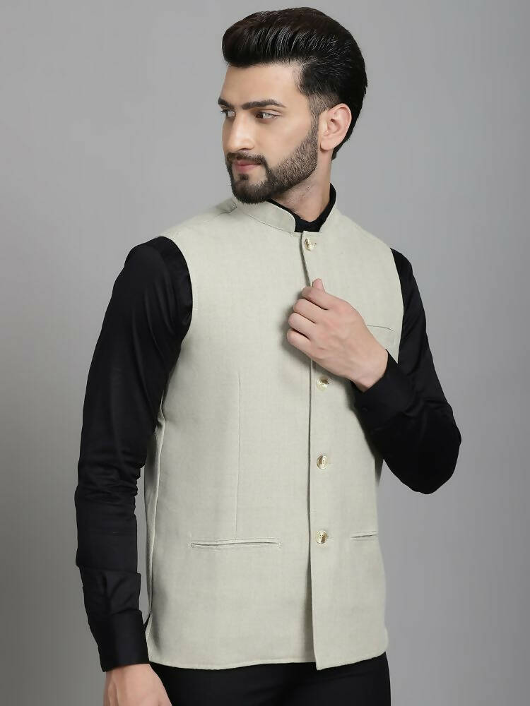 Even Apparels Self-Design Waistcoat With Welt Pockets - Beige - Distacart