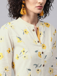 Thumbnail for NOZ2TOZ Off-White & Mustard Yellow Printed A-Line Kurta - Distacart
