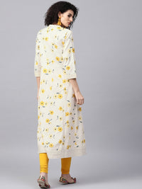 Thumbnail for NOZ2TOZ Off-White & Mustard Yellow Printed A-Line Kurta - Distacart