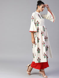 Thumbnail for NOZ2TOZ Off-White & Red Printed A-Line Kurta - Distacart