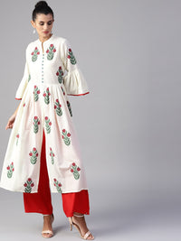 Thumbnail for NOZ2TOZ Off-White & Red Printed A-Line Kurta - Distacart