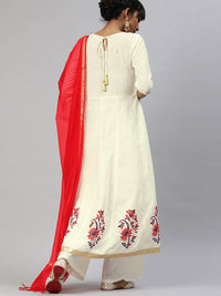 Thumbnail for NOZ2TOZ Off-White & Red Printed Anarkali Kurta With Palazzos & Dupatta - Distacart