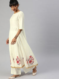 Thumbnail for NOZ2TOZ Off-White & Red Printed Anarkali Kurta With Palazzos & Dupatta - Distacart