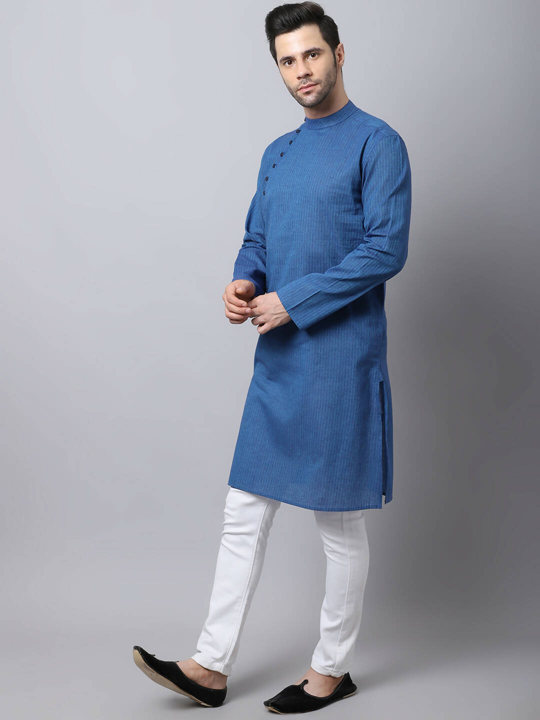 Even Apparels Blue Pure Cotton Men's Kurta With Side Placket - Distacart