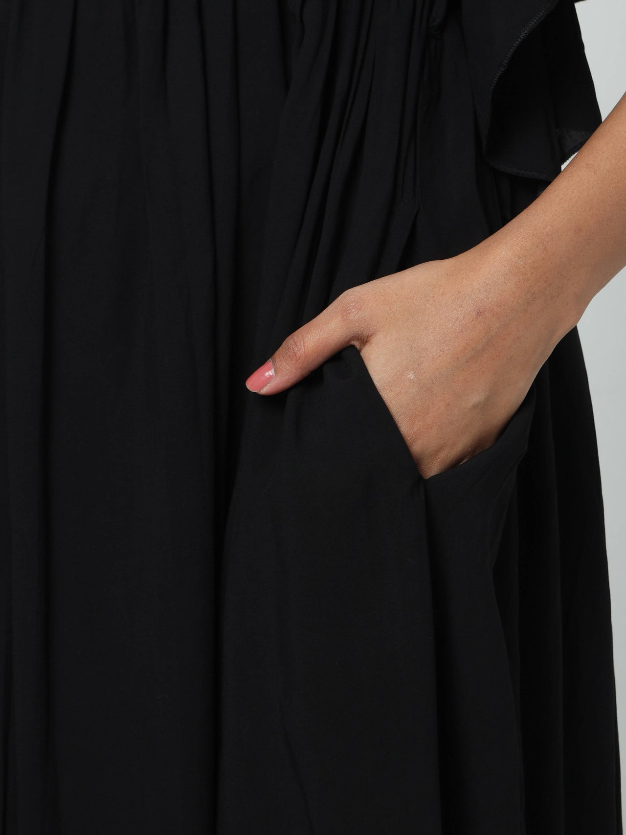 Manet Maternity Frill Slevee Solid Dress With Concealed Zipper Nursing Access - Black - Distacart