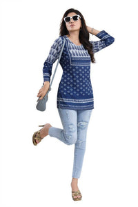 Thumbnail for Snehal Creations Interesting Vibe Indigo Blue Summer Cool Printed Tunic