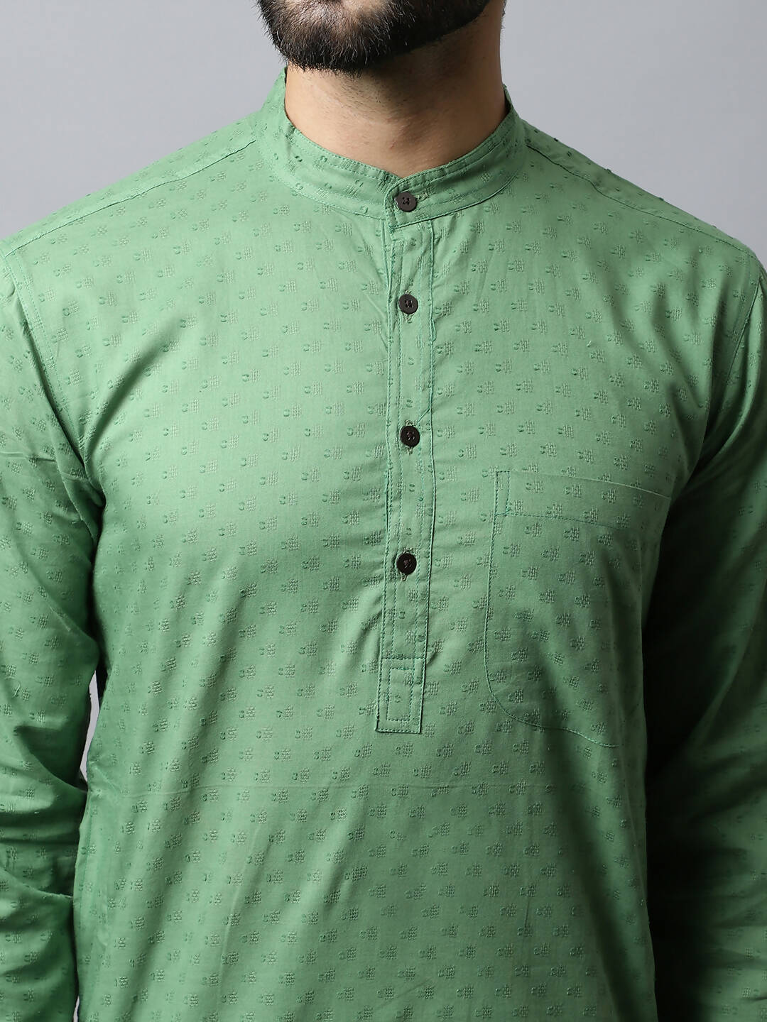 Even Apparels Green Color Pure Cotton Men's Kurta With Band Collar (SLD073) - Distacart