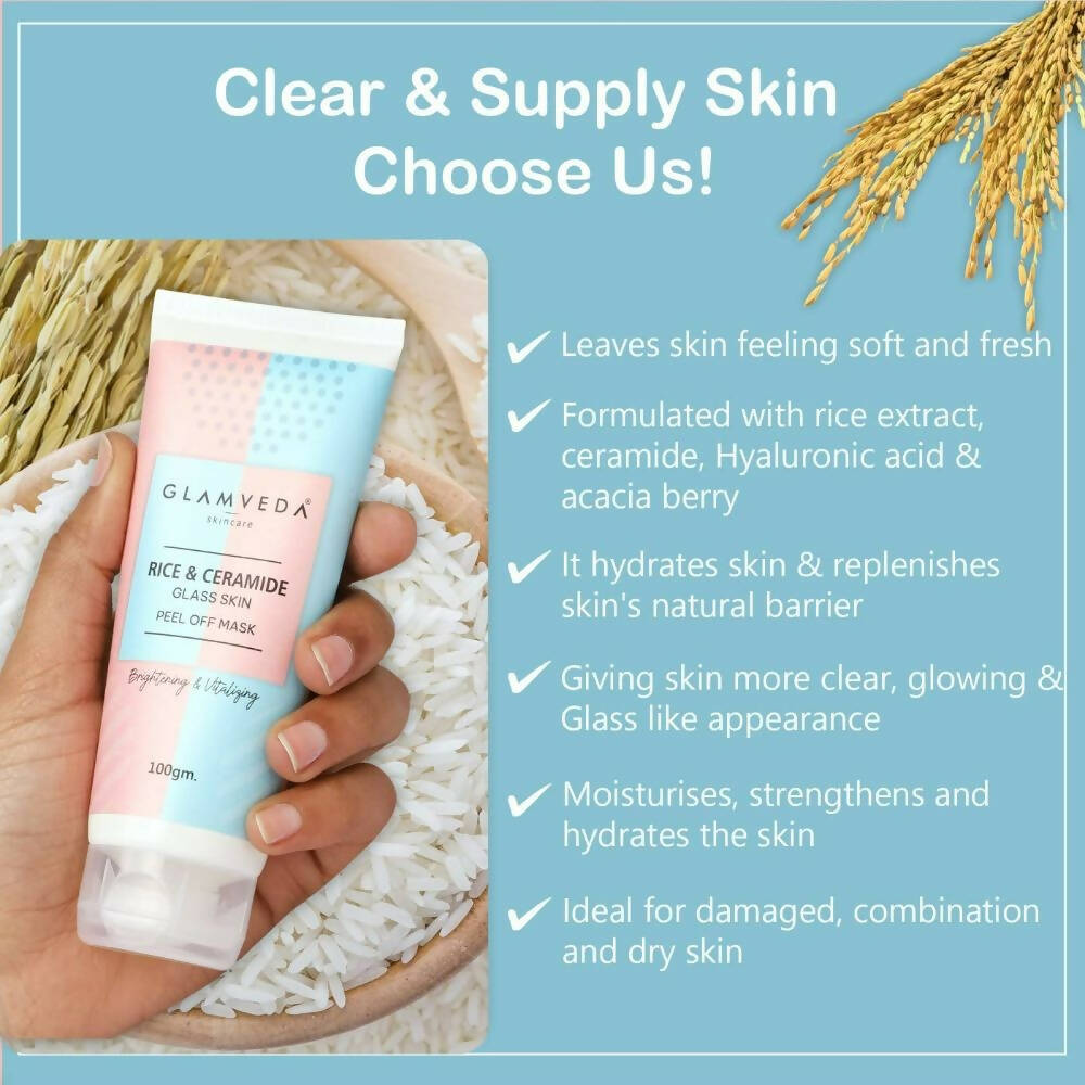 Glamveda Rice & Ceramide Korean Glass Skin Peel Off Mask - Distacart