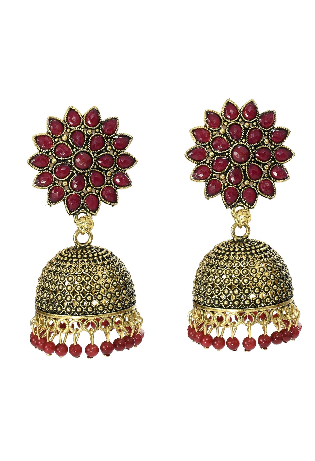 Mominos Fashion Joharkamal Kundan work Jhumka with Maroon Beads - Distacart