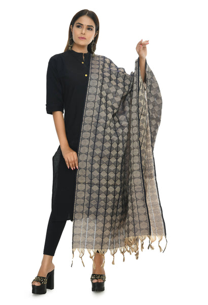 Mominos Fashion Moeza Beautiful Handloom Cotton Navy Blue Dupatta - Distacart
